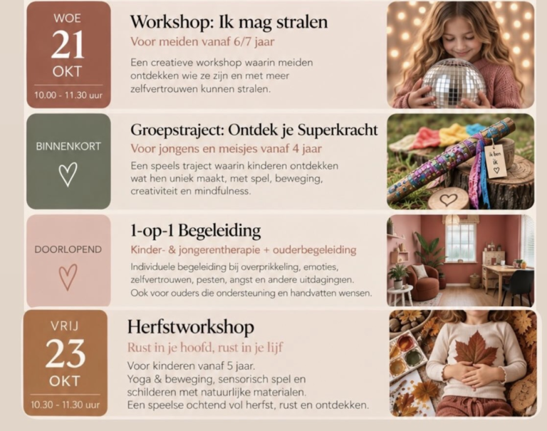 Kinder workshops voor meer zelfvertrouwen